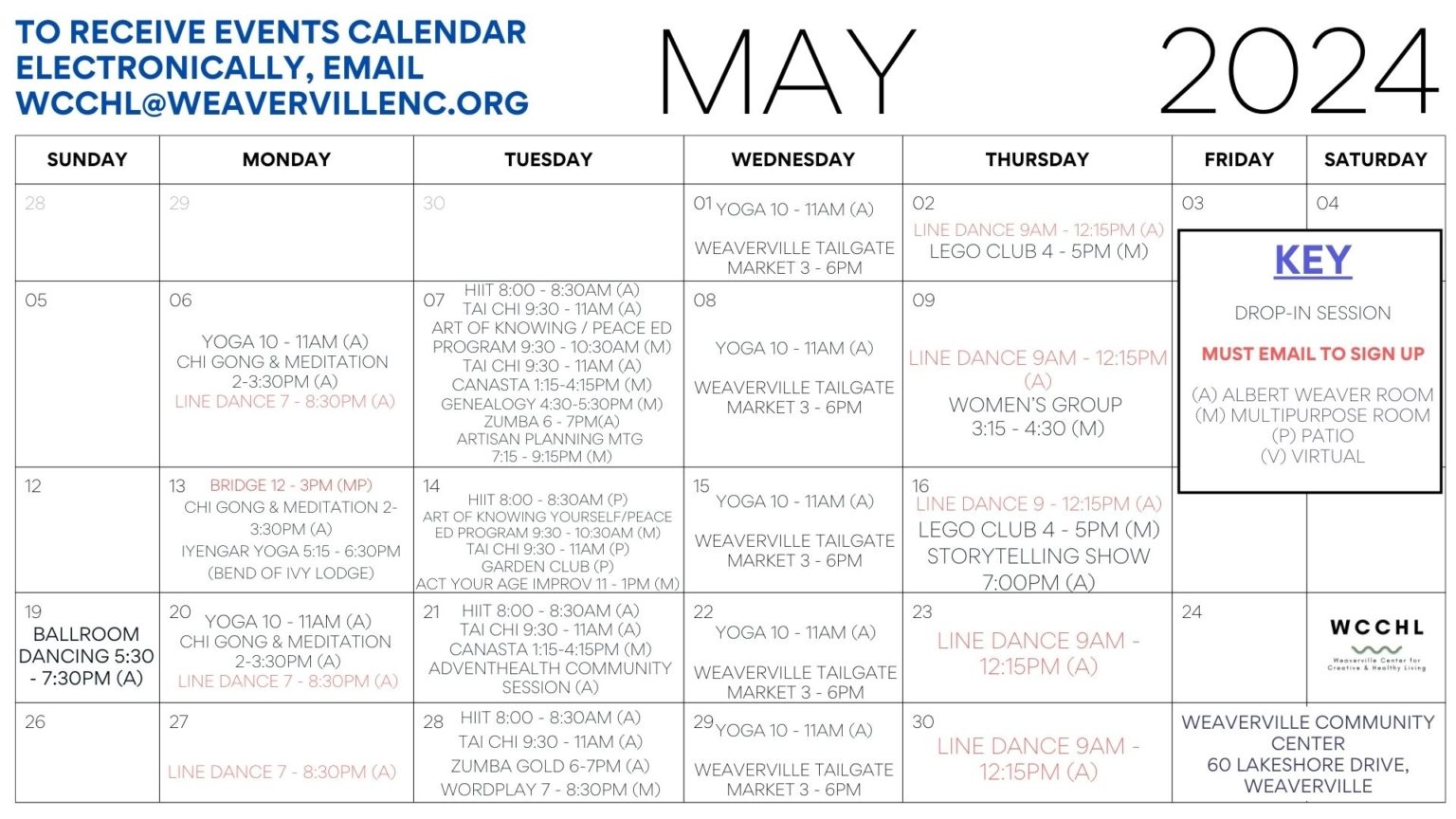 Community Programs Schedule for May